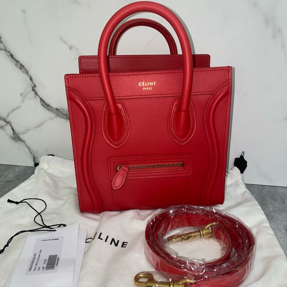 Celine Handbags - Celine Nano Luggage bag in drummed calfskin red NO OFFERS